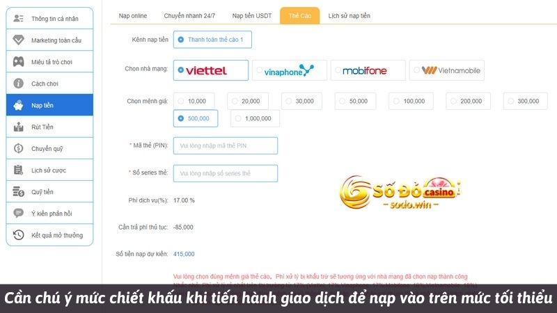 Cần chú ý mức chiết khấu khi tiến hành giao dịch để nạp vào trên mức tối thiểu